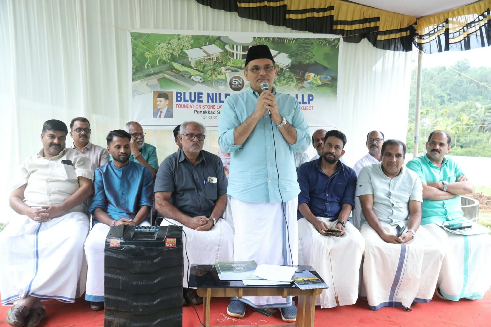 Panakkad Sayyid Munavvar Ali Shihab Thangal addressing the foundation stone laying ceremony for Blue Nile Resort Project at Meppadi