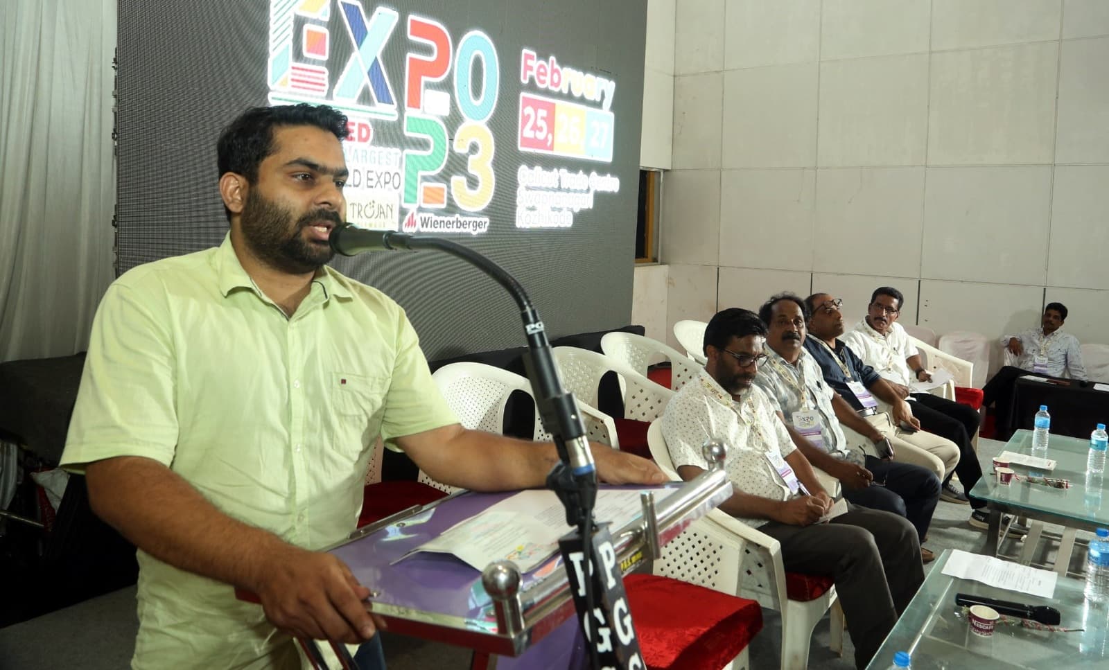 Muhammed Shahim addressing the audience at LENSFED Expo 2023 at Calicut Trade Centre